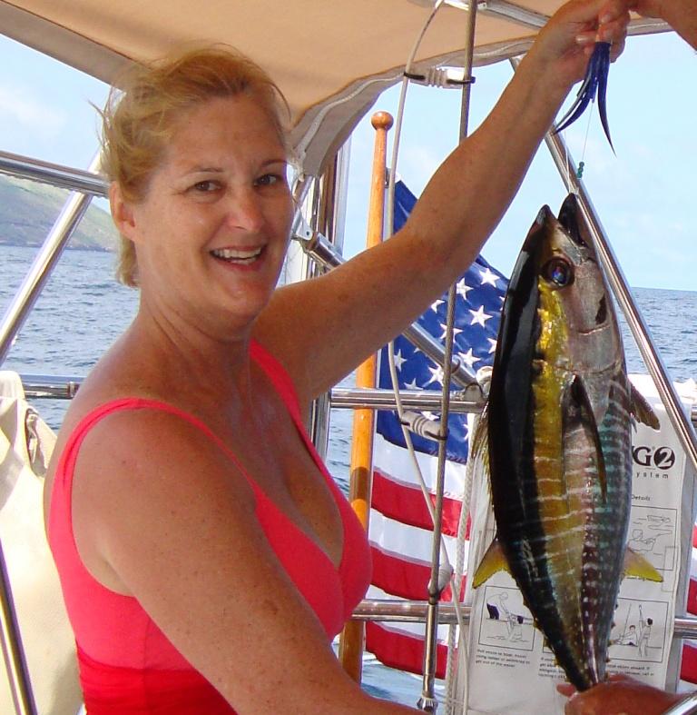 Tina with our first Yellow Fin Tuna
