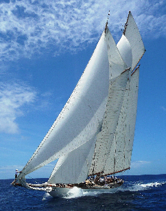 The crew is busy with so many sails.